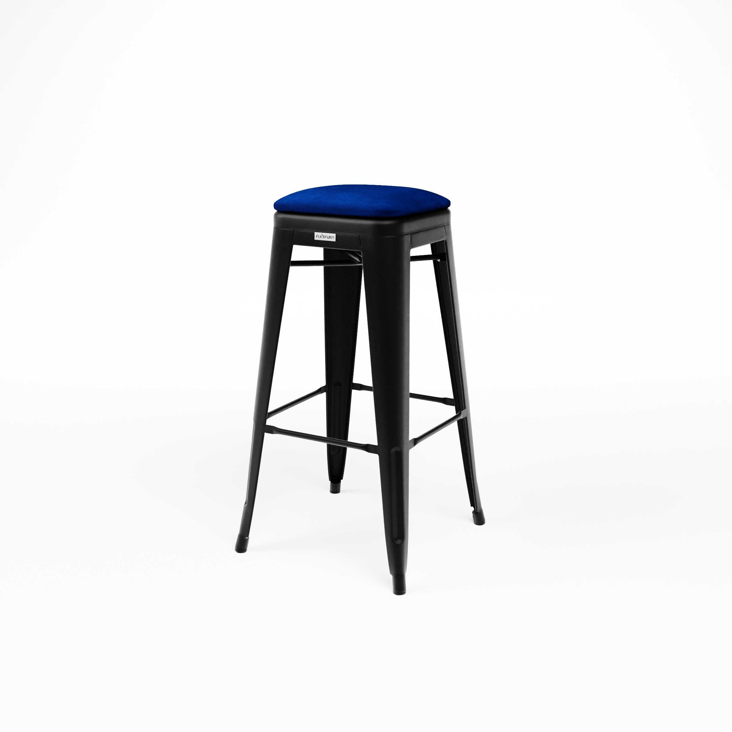 Barhocker aus Stahl Velours mit Sitzpolster Samt Blau Barhocker aus Stahl Velours mit Sitzpolster Samt Blau