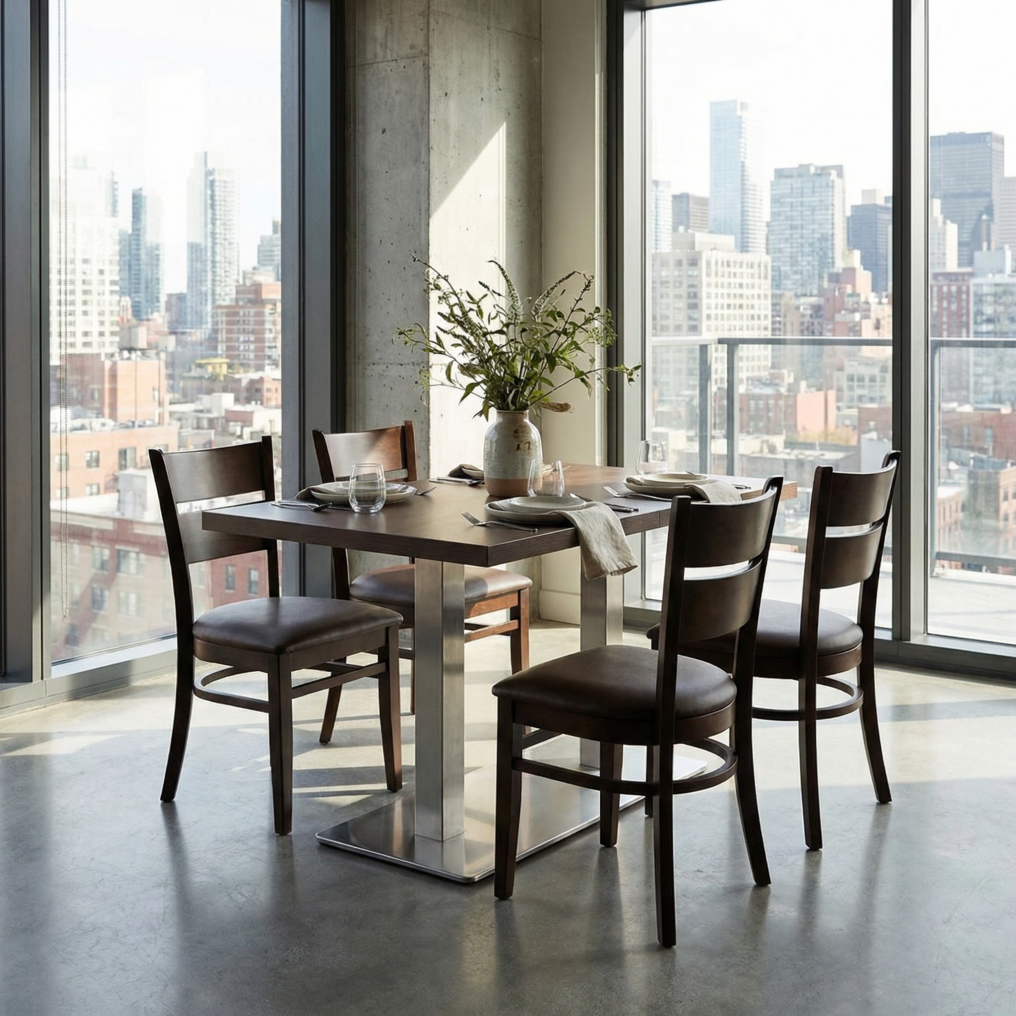 1+4 Garniture 120x80cm Grace Noyer Chaises Restaurant Tables Lyon