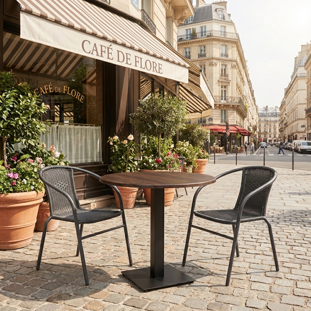 Table Outdoor ronde Catania en 60cm noyer Extérieur Compact HPL Plateau de table