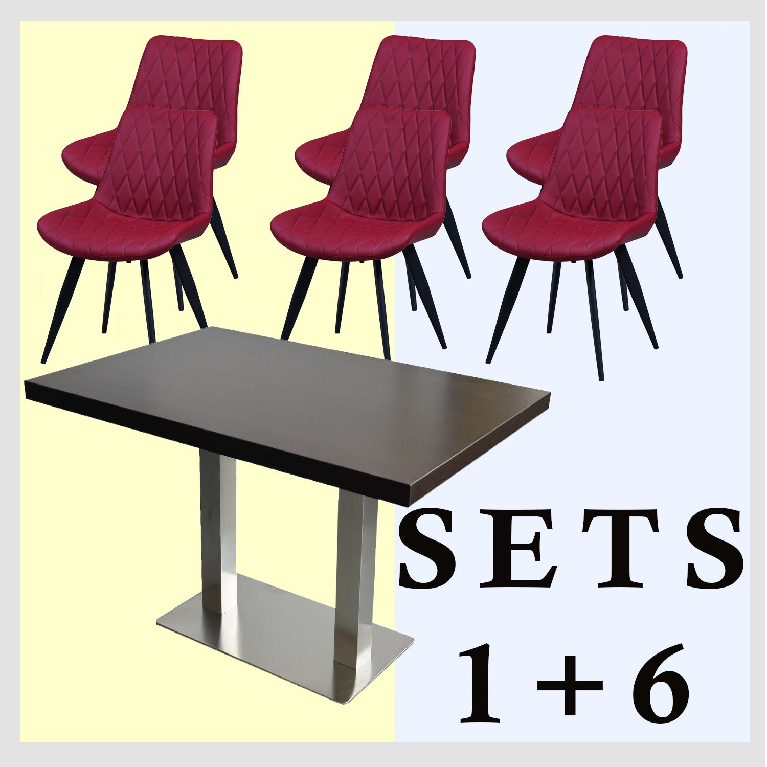 1+6 Garnitur 120x80cm Scarlet Rot Restaurant Stühle Tisch Paris-ING10807
