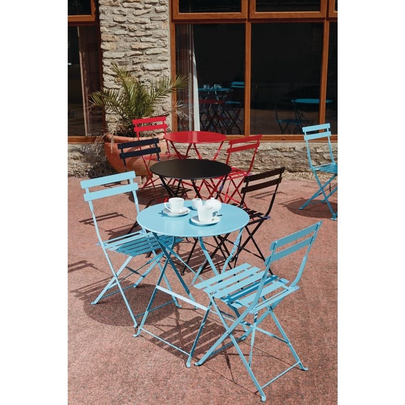 1+2 Outdoor Bistro Tisch Set Rund Blau - klappbar