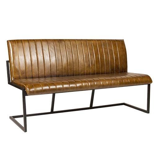 Gastrobank 160cm 3-Sitzer Cognac Braun Old English echtes Leder Sitzbank