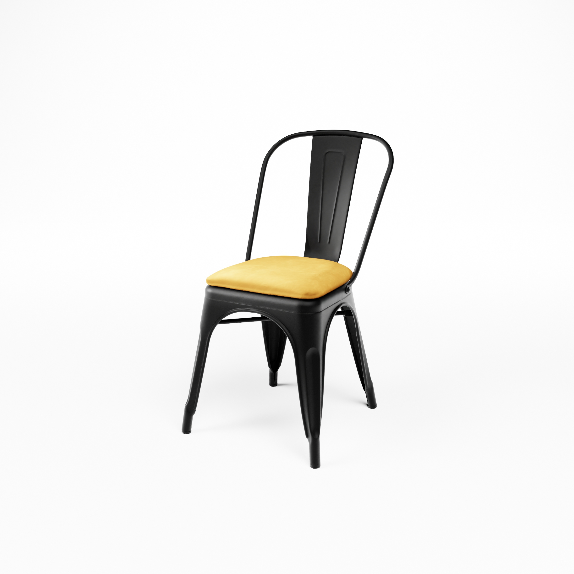 Restaurant Bistro Stuhl aus Stahl Stool Velours mit Sitzpolster Samt Gelb Gold