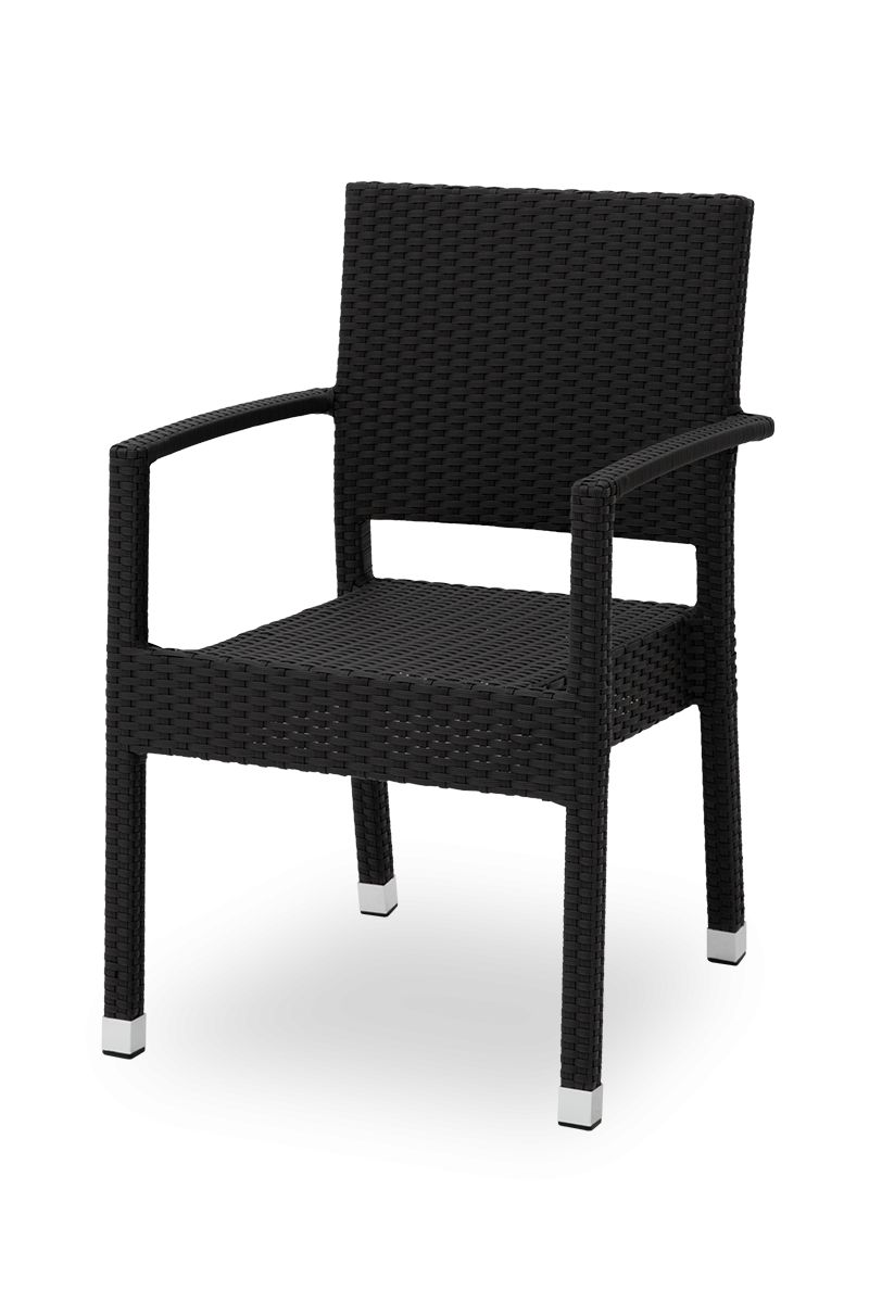 Polyrattan Stuhl Venedig Schwarz mit Armlehne