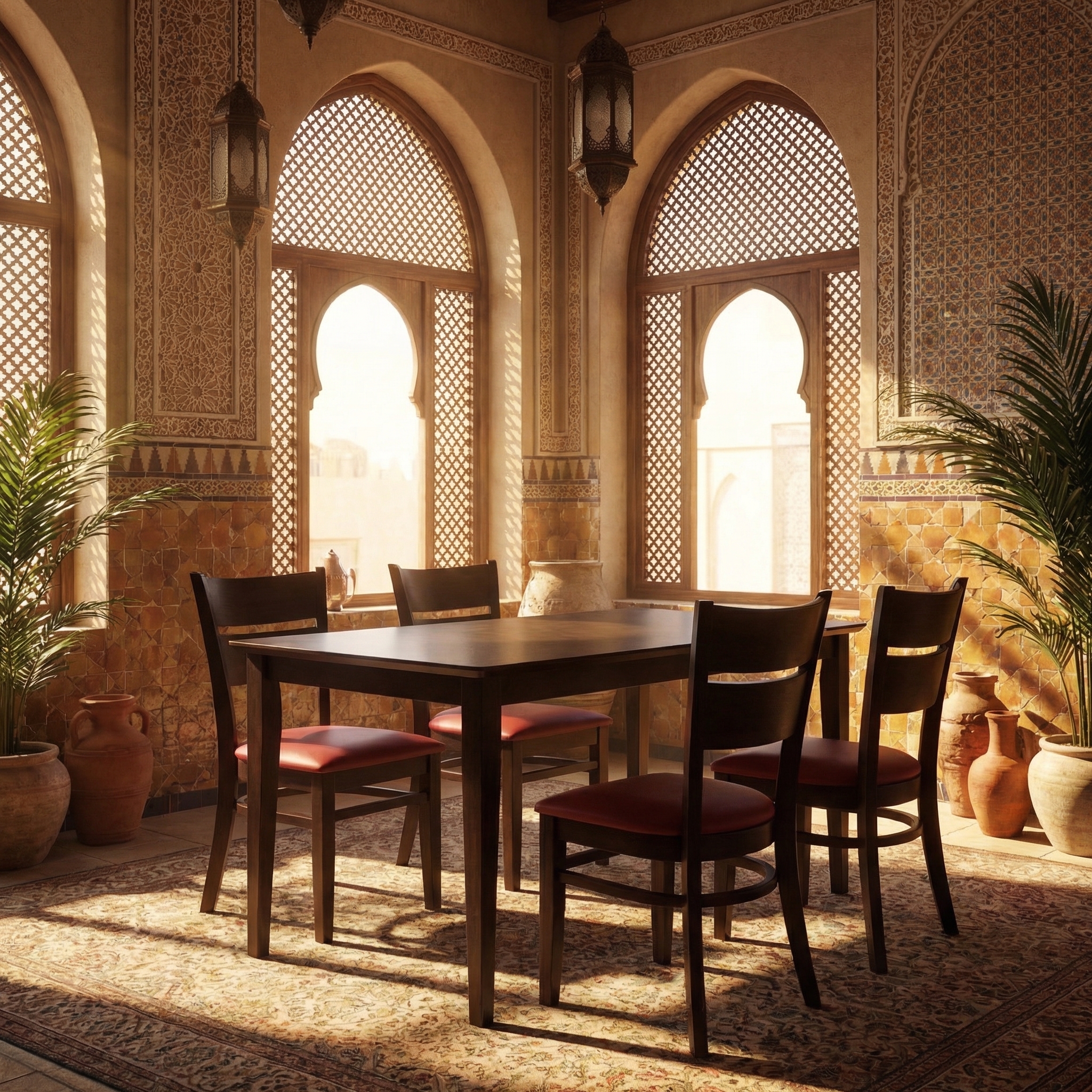 1+4 Garnitur Echtholz 120x80cm Grace Rot Restaurant Stühle Bistro Gastro Tische