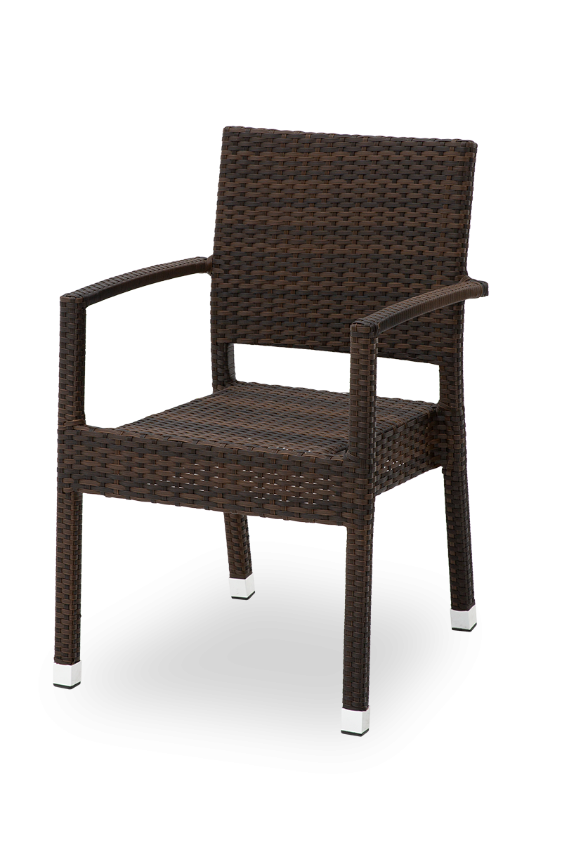 Outdoor Polyrattan Stuhl Venedig Braun mit Armlehne