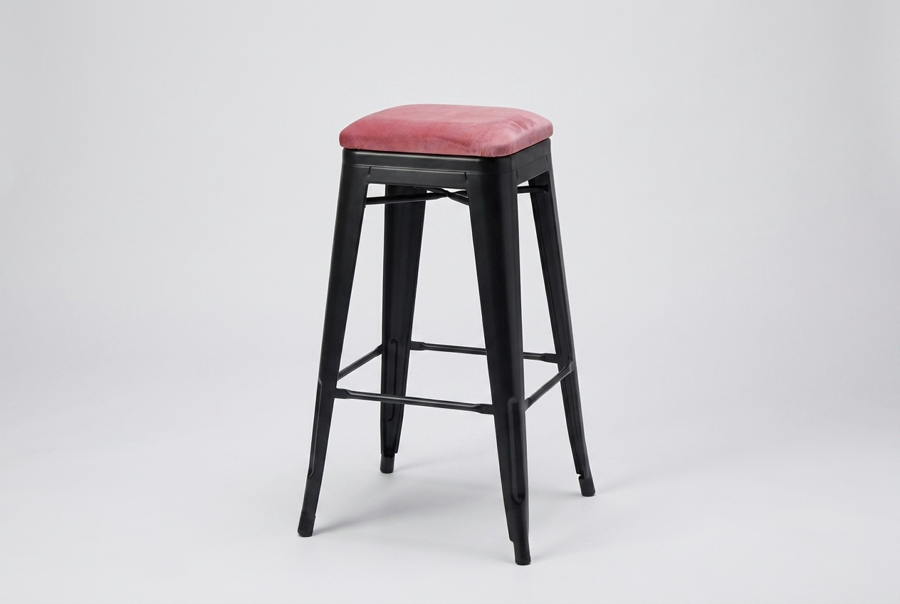 Barhocker aus Stahl Velours mit Sitzpolster Samt Rose