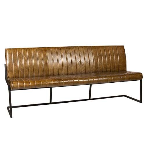 Gastrobank 200cm 4-Sitzer Cognac Braun Old English echtes Leder Sitzbank