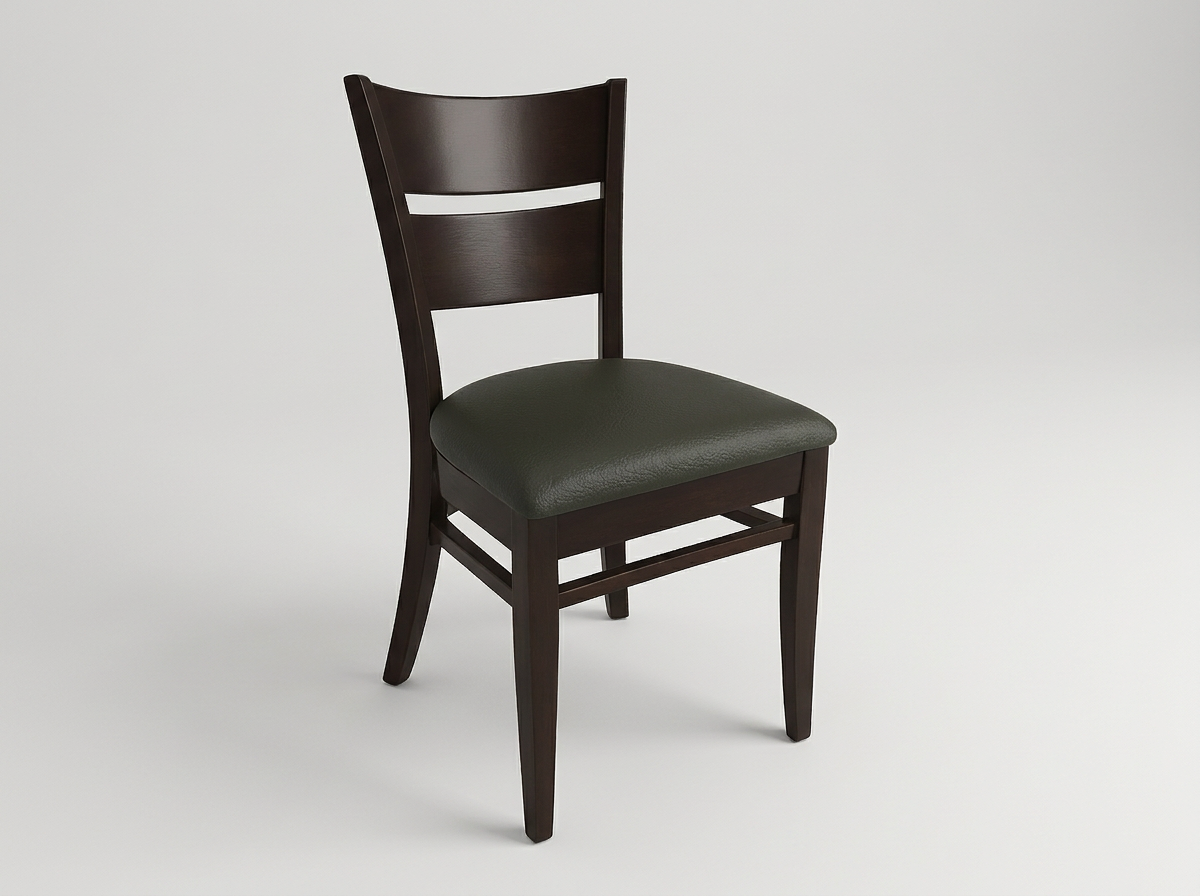 Chaise de restaurant « Bistro » en bois massif, revêtement en similicuir « Grace », couleur vert olive