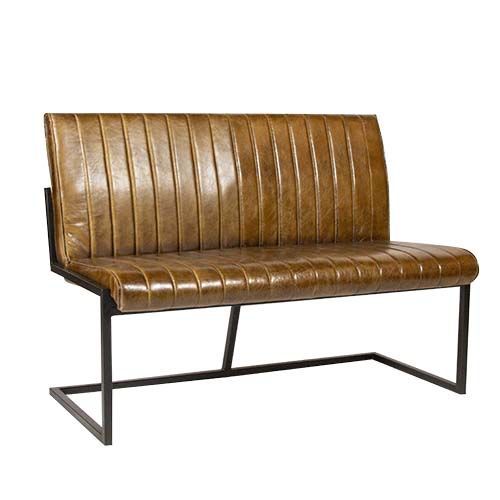 Gastrobank 123cm 2-Sitzer Cognac Braun Old English echtes Leder Sitzbank