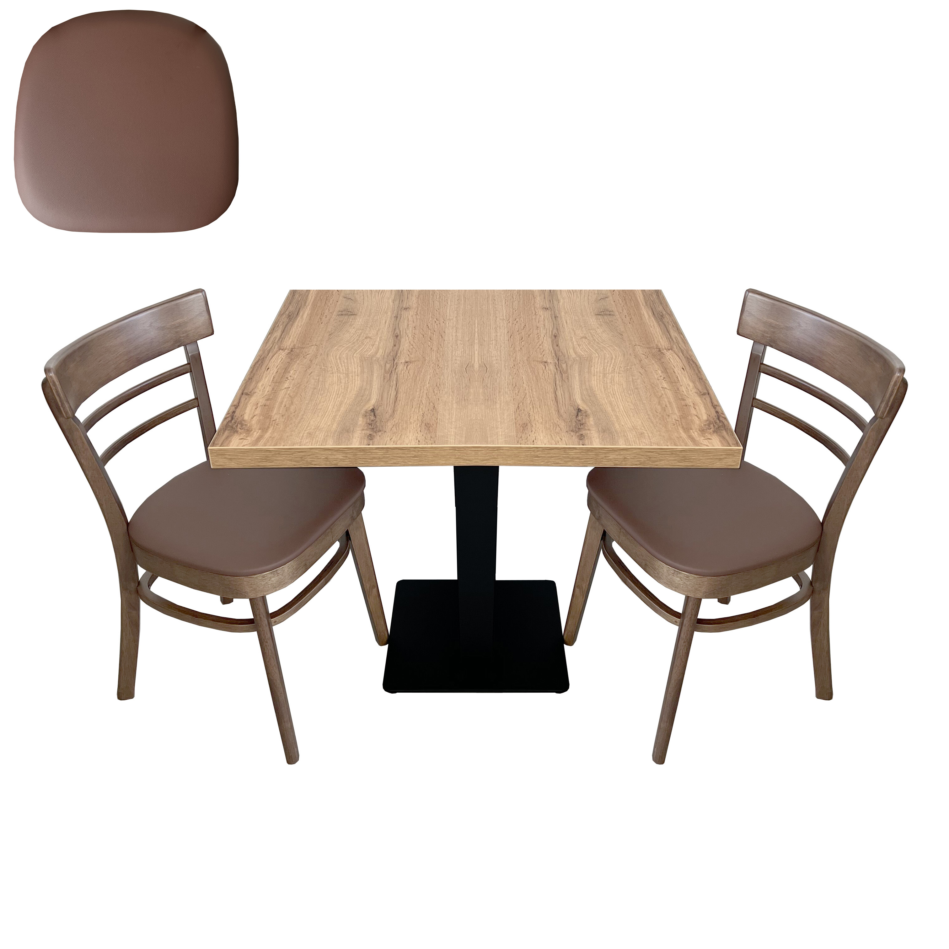 1+2 Restaurant Set 60x60cm Stuhl Emma Cocoa Rot Kunstleder-ING10659 1+2 Restaurant Set 60x60cm Stuhl Emma Cocoa Rot Kunstleder-ING10659