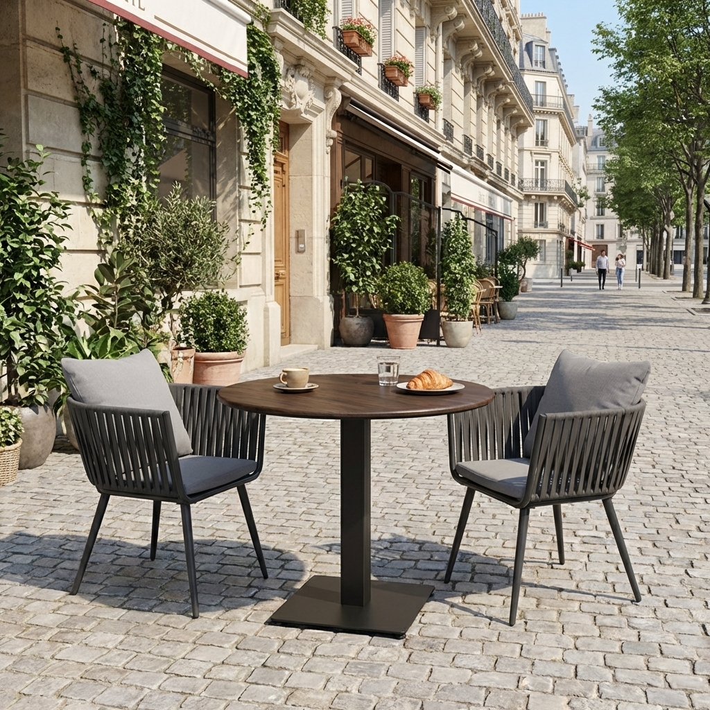 Table d'extérieur Catania en 60x60cm noyer Extérieur Compact HPL Plateau de table