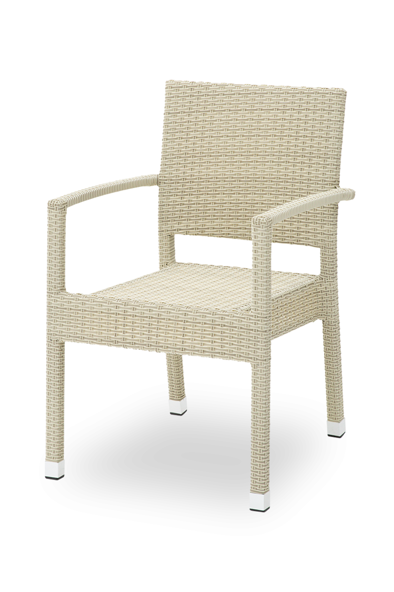 Polyrattan Stuhl Venedig Beige mit Armlehne