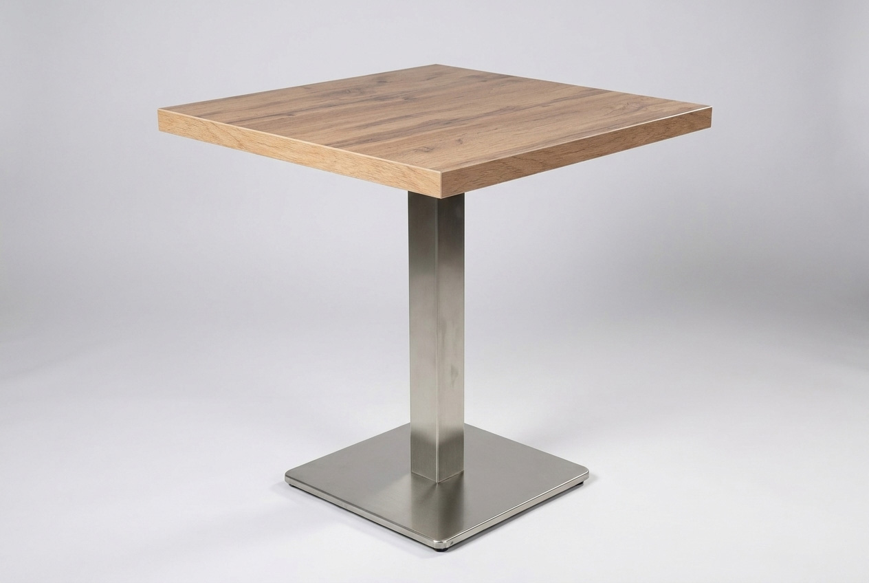 Restaurant Bistro Tisch 50x50cm Andora Eiche Gastrotisch Tischbein Silber