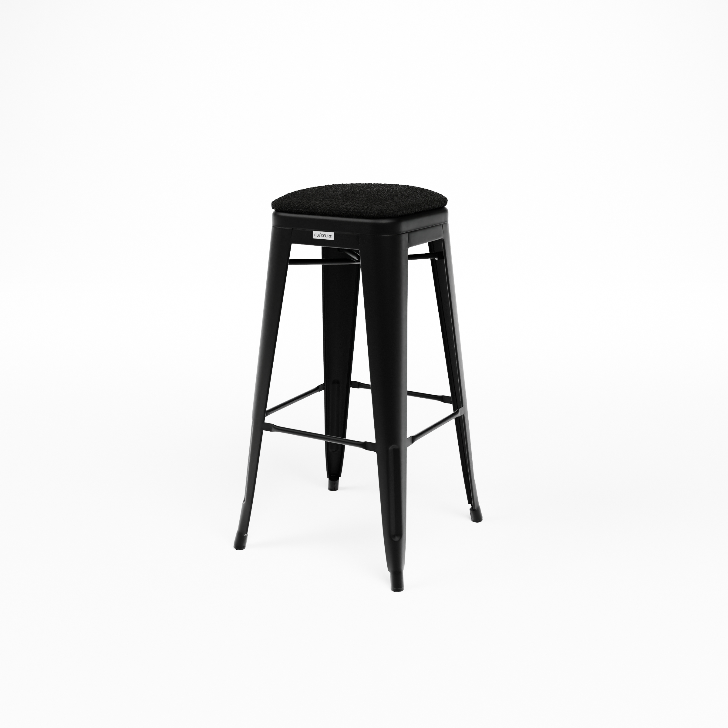 Barhocker aus Stahl Velours mit Sitzpolster Teddy Schwarz Barhocker aus Stahl Velours mit Sitzpolster Teddy Schwarz